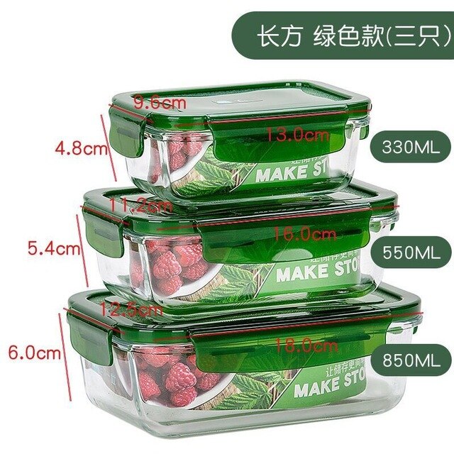 3 Pieces/Microwave Oven Heating Lunch Box for Office Worker Leakproof Glass Lunch Box Set Round with Lid Seal Health Food