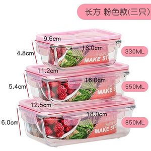 3 Pieces/Microwave Oven Heating Lunch Box for Office Worker Leakproof Glass Lunch Box Set Round with Lid Seal Health Food